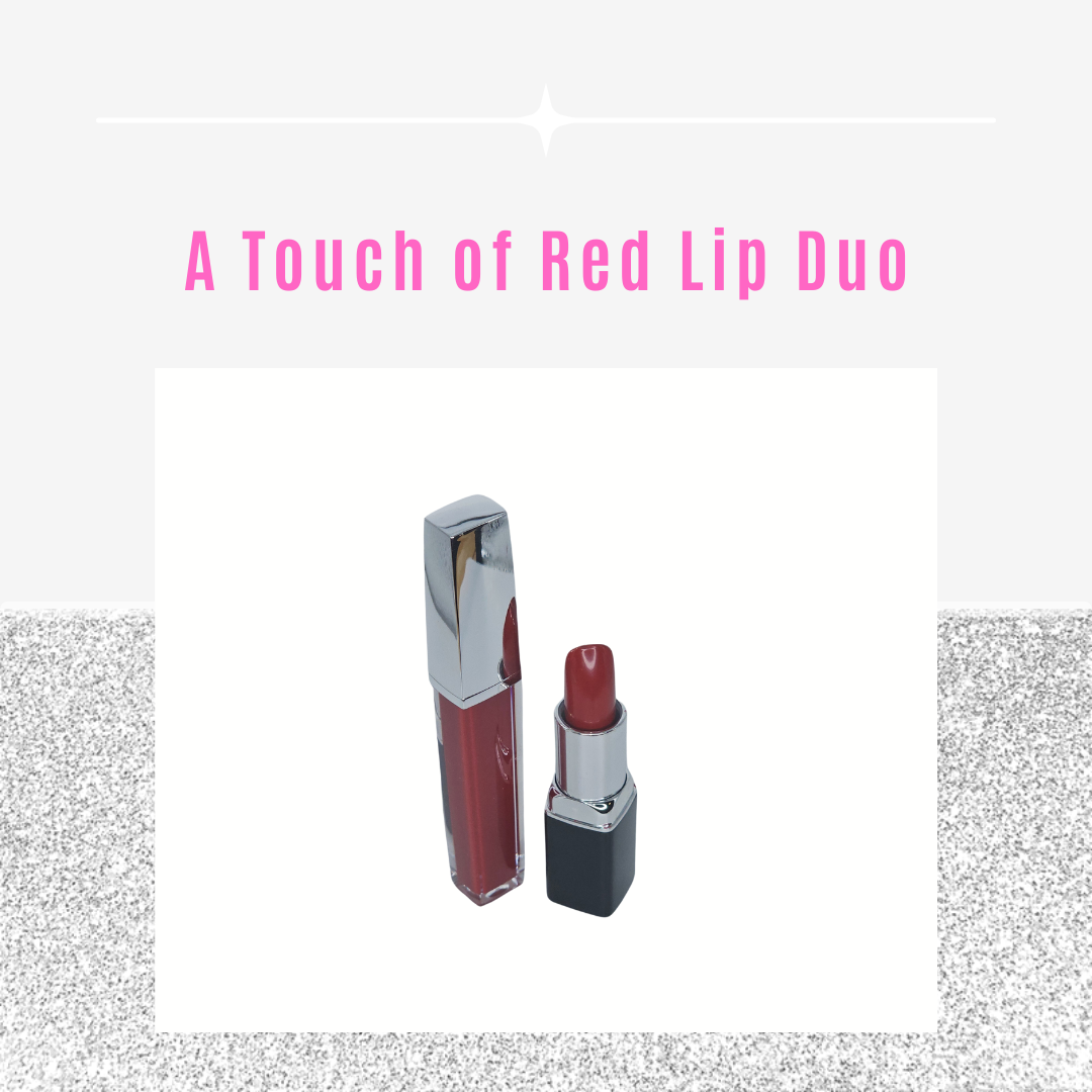 A touch of Red lipgloss and vegan pearl lipstick