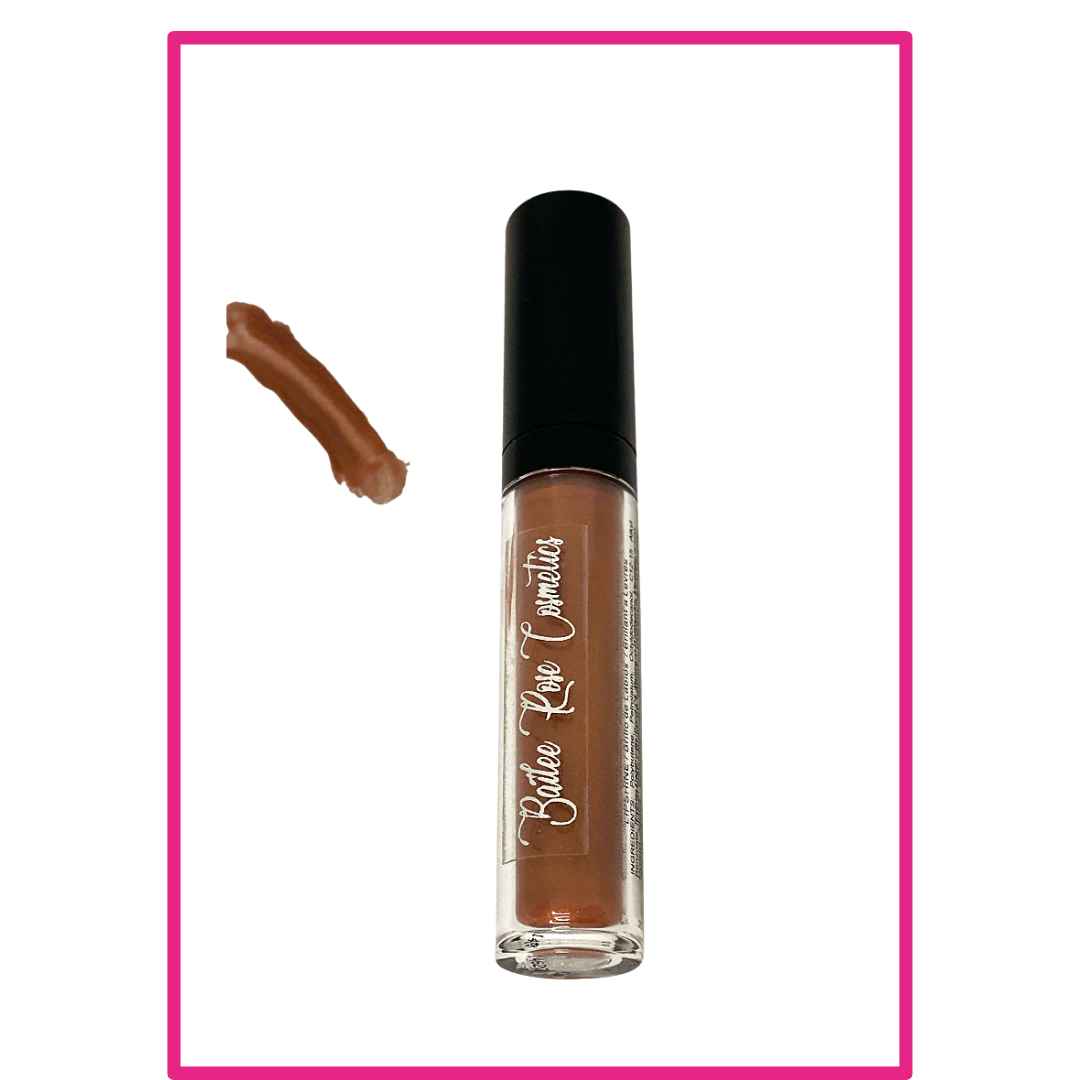 Nourishing metallic bronze lip gloss with a lightweight, high-shine formula in lip gloss tube.